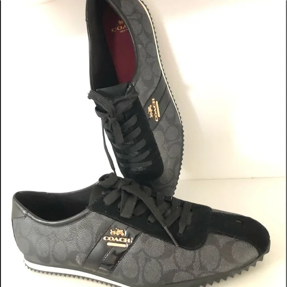 NEW Coach Leather gold Logo Shoes / Sneakers size 10 black laces - Picture 3 of 6